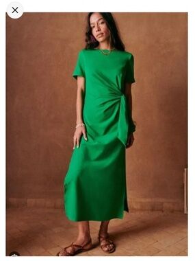Sezane Pippa Vibrant Green Organic Cotton Long Dress
